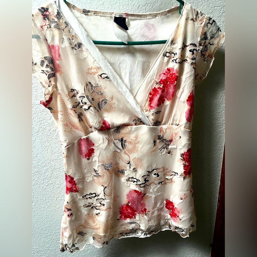 Wrapper Cream and Red Floral Blouse